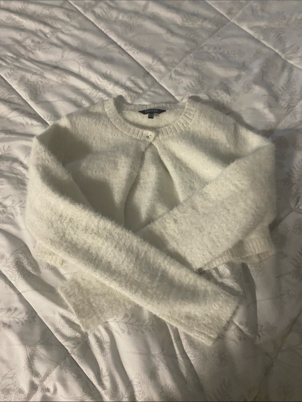 George fuzzy white cardigan